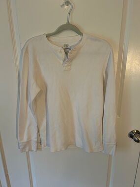 Roebuck and co. White Waffle Henley Long Sleeve Top